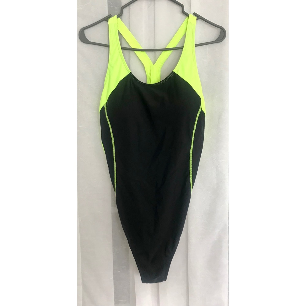 Tempt Me Womens XL One‎ Piece Swimsuit Neon Green Black Racerback Athletic NWT